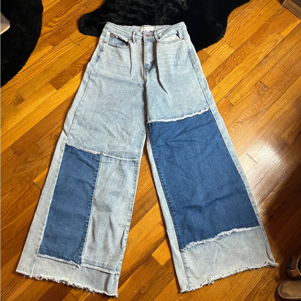 Almost Famous Ultra Wide Leg Flare Patchwork Jeans Size 7